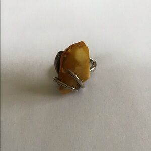 Vintage Sterling Large Slab Baltic Amber Ring Sz 8